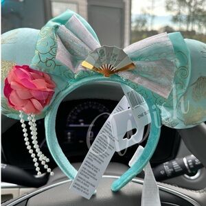 Shanghai Disney Resort Minnie Mouse Ears – Aqua Fan Floral – NEW with Tags